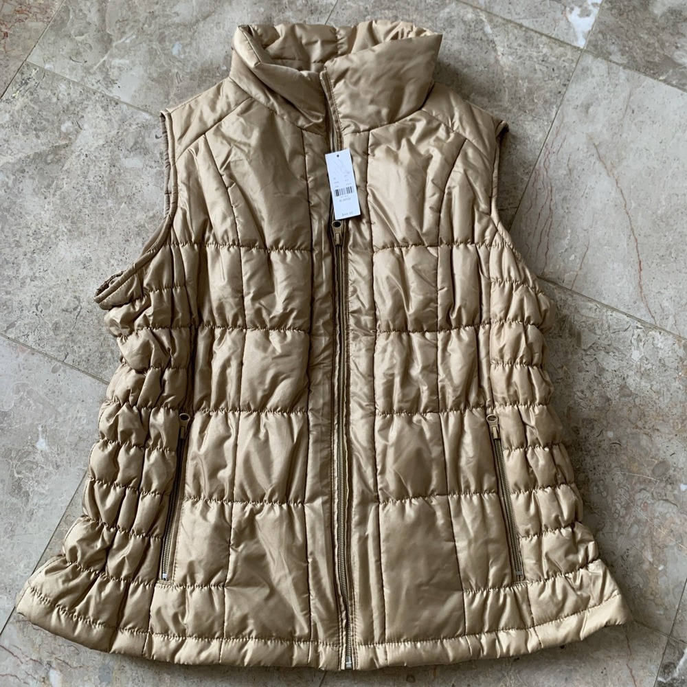 New York & Company Puffer Vest; Size XL Beige Full‎ Zip NWT